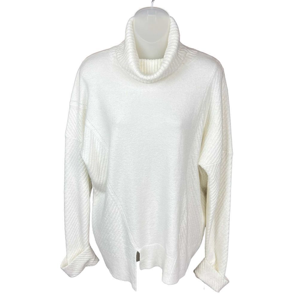 French Connection Sweater Drop Shoulder Cowl Turtleneck Ivory Asymmetrical Large